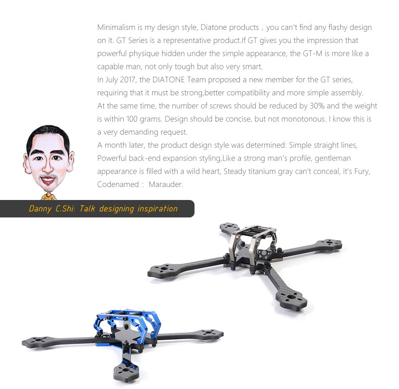 Diatone 2018 GT-M200 SX 230mm Carbon Fiber 6mm Arm Thickness Stretch X Frame Kit - Blue