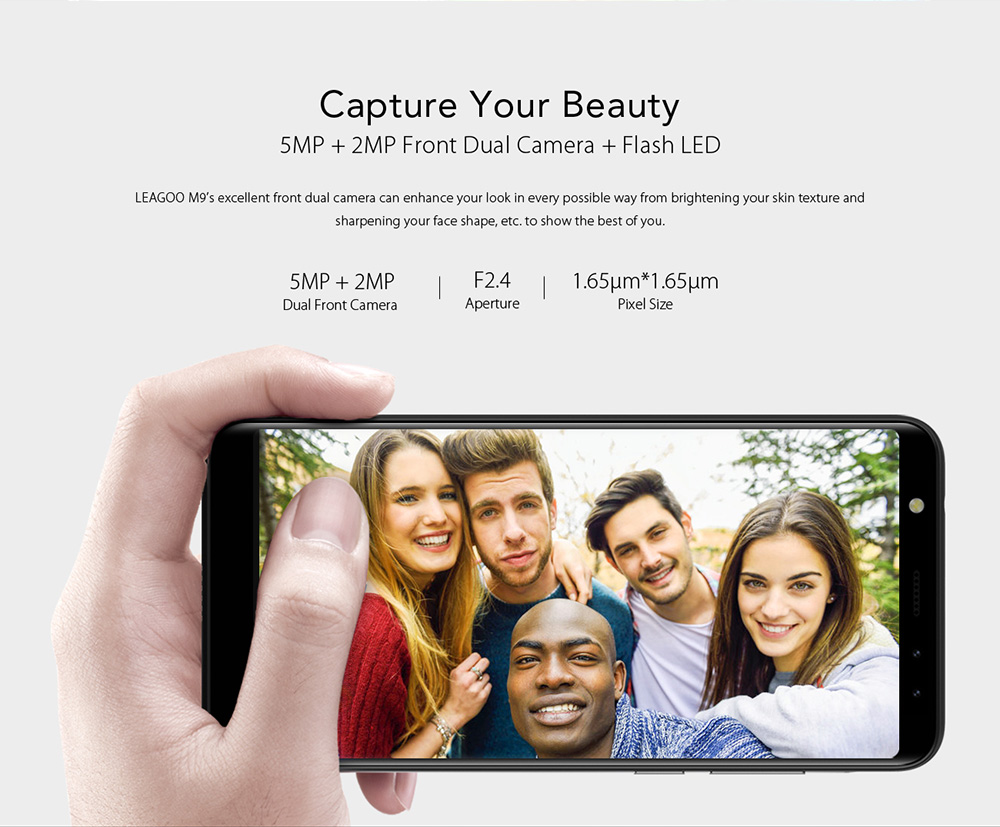 [HK Stock]Leagoo M9 5.5 Inch Smartphone 18:9 HD Screen Four Cameras 2GB 16GB MTK6580 Quad Core Android 7.0 Touch ID Super Slim Curved Body - Blac