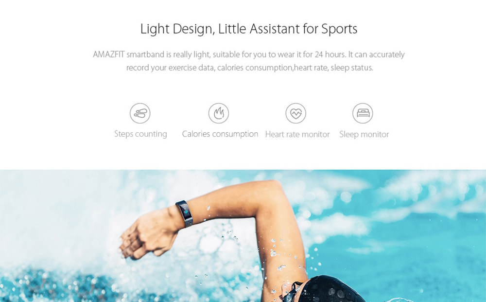 [HK Stock][Official Global Version]Original Xiaomi Huami Amazfit Cor MiDong Smart Bracelet 5ATM Waterproof 2.5D Color IPS Touch Screen 316L Stainless Steel Frame 1.23 Inch Bluetooth 4.1 - Black