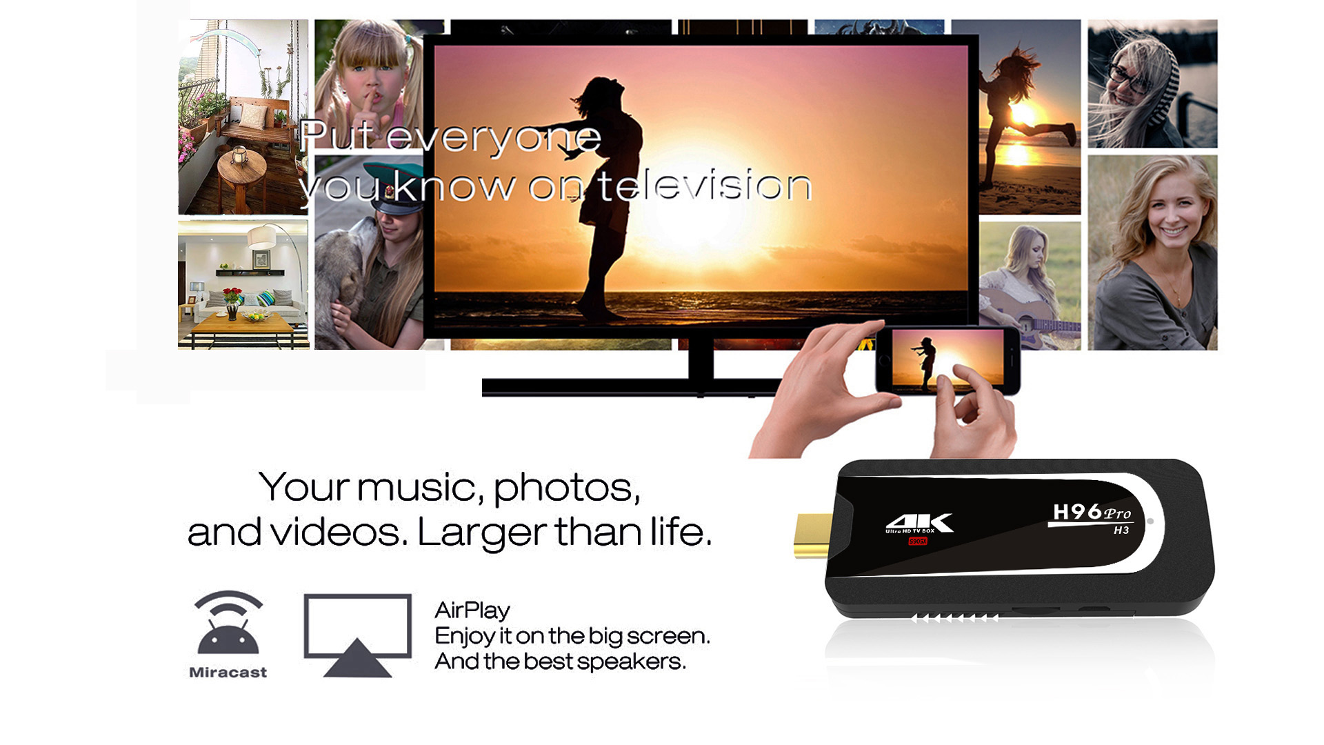 H96 PRO H3 Android 7.1 2GB/16GB Amlogic S905X 4K TV Dongle 2.4G/5G WIFI Bluetooth HDMI HEVC H.265 Decoding VP9 HDR