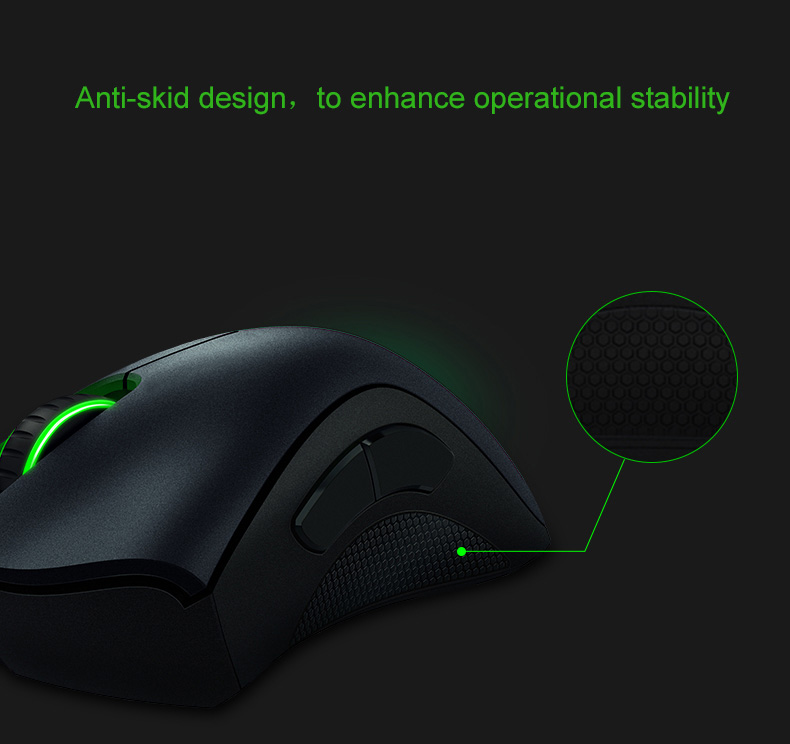[HK Stock] Razer DeathAdder 2000 Wired Ergonomic Gaming Mouse Green LED Blacklight Right-handed Design - Black