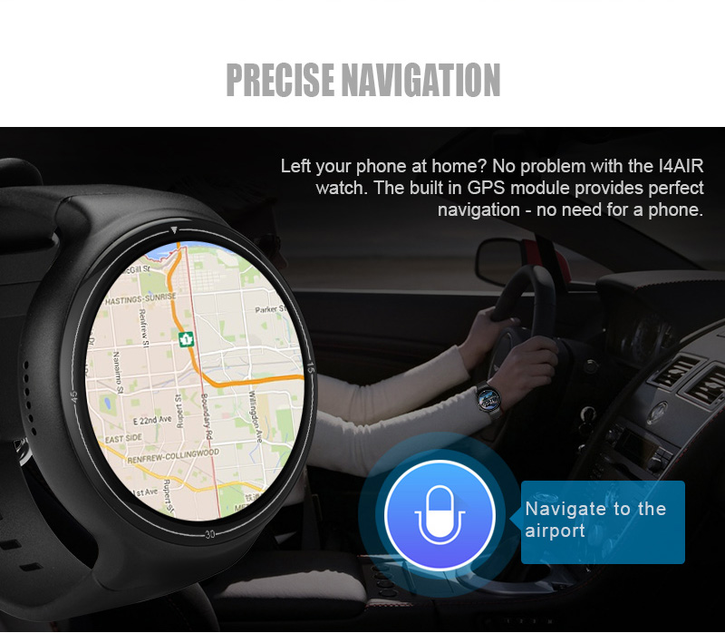 Makibes I4 Air 3G MTK6580 Smartwatch Phone Quad Core 1.3GHz 2GB RAM 16GB ROM 2.0MP Camera Heart Rate Monitor - Black