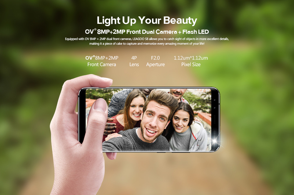 [HK Stock]Leagoo S8 5.7 Inch Smartphone 18:9 HD+ Screen 3GB 32GB MT6750T Octa Core Four Cameras Android 7.0 Touch ID VoLTE - Black