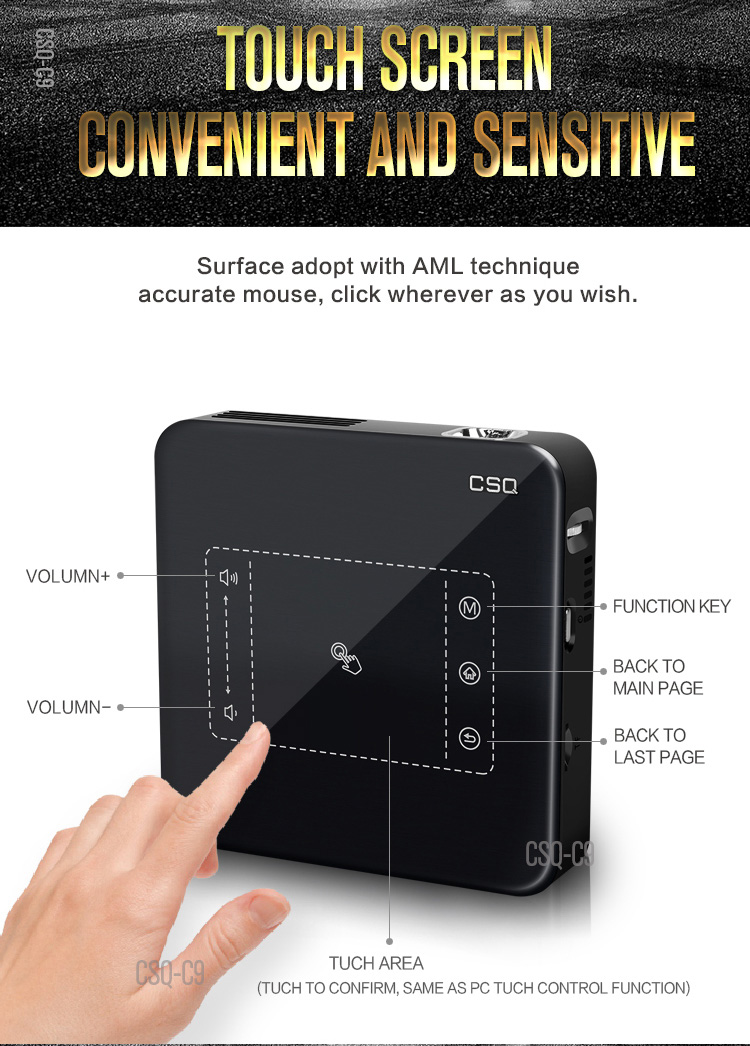 C9 DLP RK3328 Mini Pocket Projector 4K Android 2G/16G 2.4G/5G WiFi Bluetooth Eshare/Airplay/MiraCast - Black