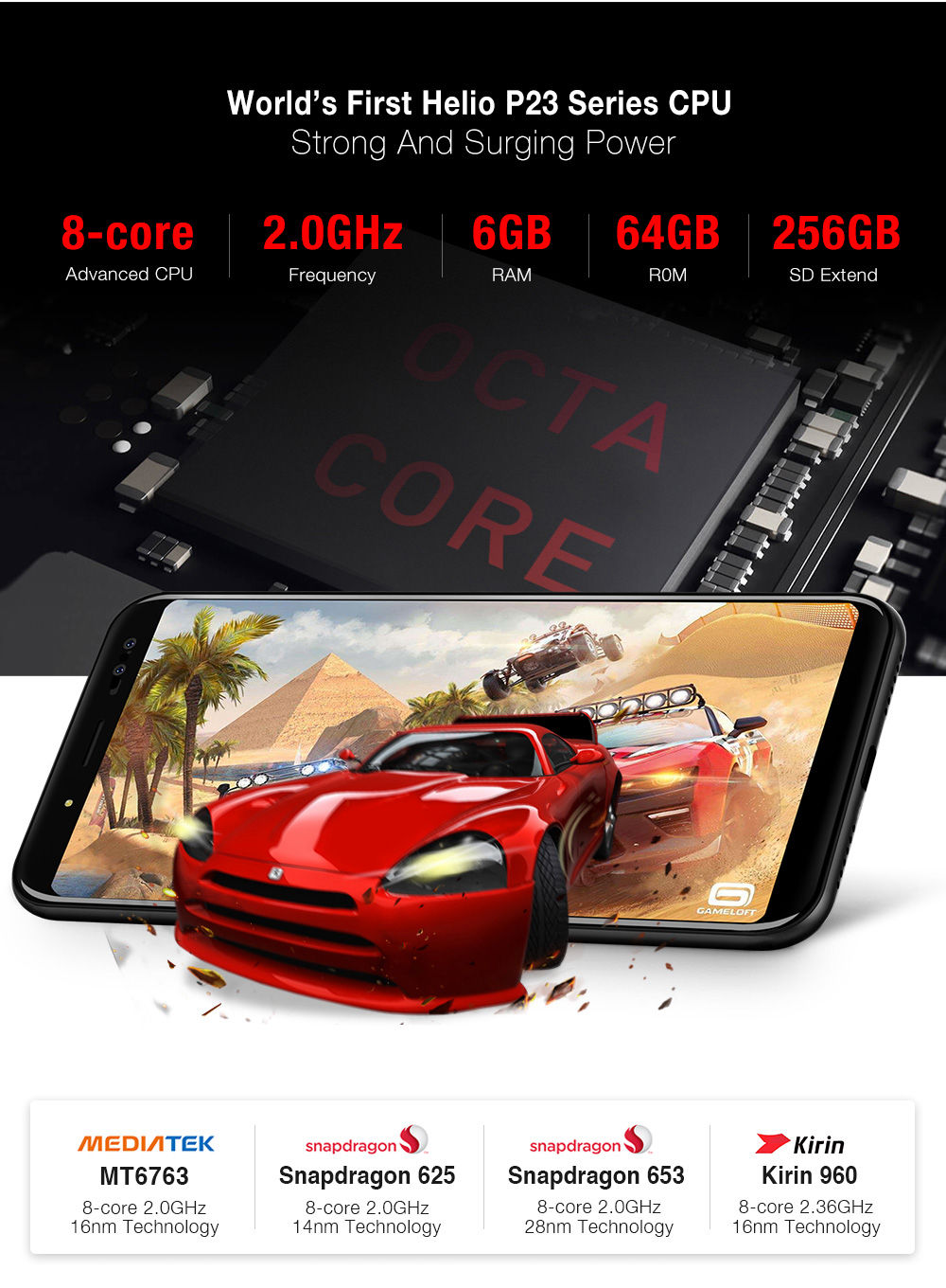 [HK Stock]Ulefone Power 3 6.0 Inch 4G LTE Smartphone 18:9 FHD Screen MT6763 Octa Core 2.0GHz 6GB 64GB Four Cameras Android 7.0 6080mAh Large Battery Fast Charge Face ID - Black