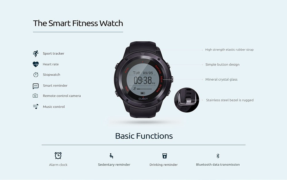 CUBOT F1 Smartwatch NORDIC Chip IP67 Water Resistant Heart Rate Monitor Bluetooth Calls SMS Reminder Compatible With Android IOS