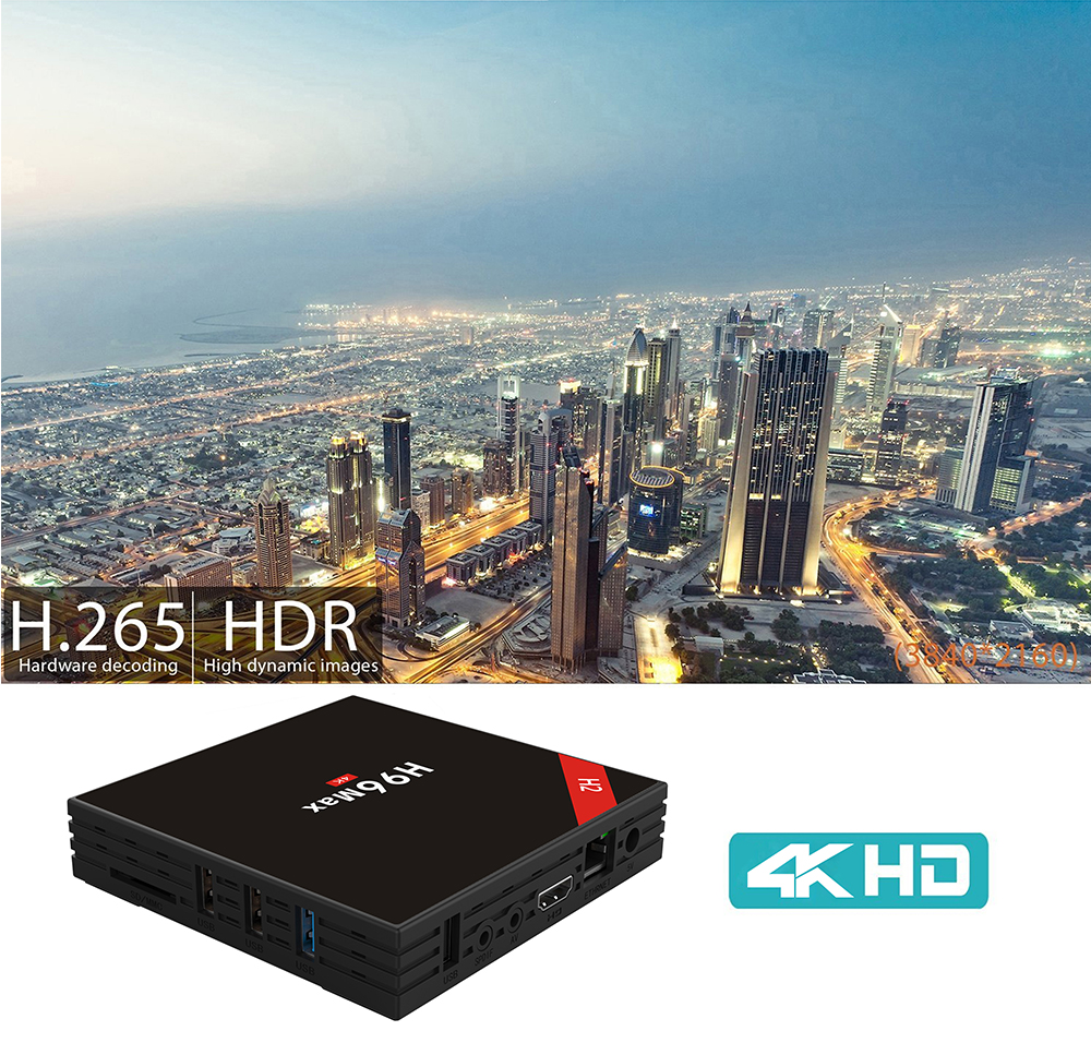 H96 MAX H2 4GB/32GB Android 7.1 RK3328 KODI 17.3 4K TV BOX 2.4G/5G WIFI Blutooth USB3.0 HDMI - Black