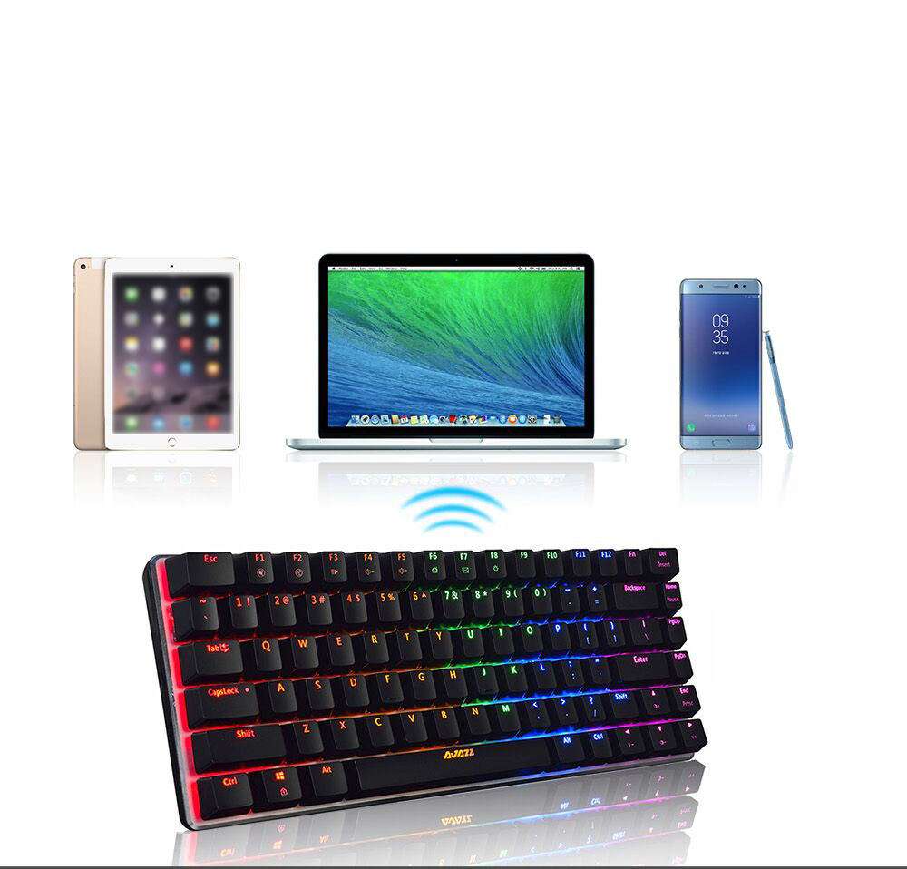 Ajazz AK33 RGB Bluetooth 4.0 Wireless Mechanical Gaming Keyboard 82 Keys Anti-ghosting RGB Backlight Blue Switch - Black