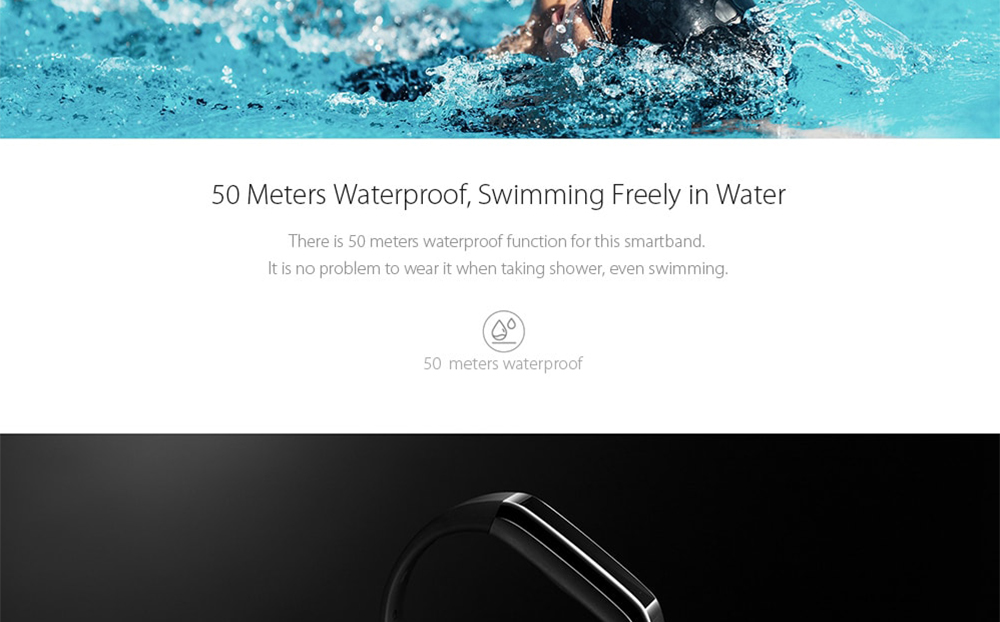[HK Stock][Official Global Version]Original Xiaomi Huami Amazfit Cor MiDong Smart Bracelet 5ATM Waterproof 2.5D Color IPS Touch Screen 316L Stainless Steel Frame 1.23 Inch Bluetooth 4.1 - Black