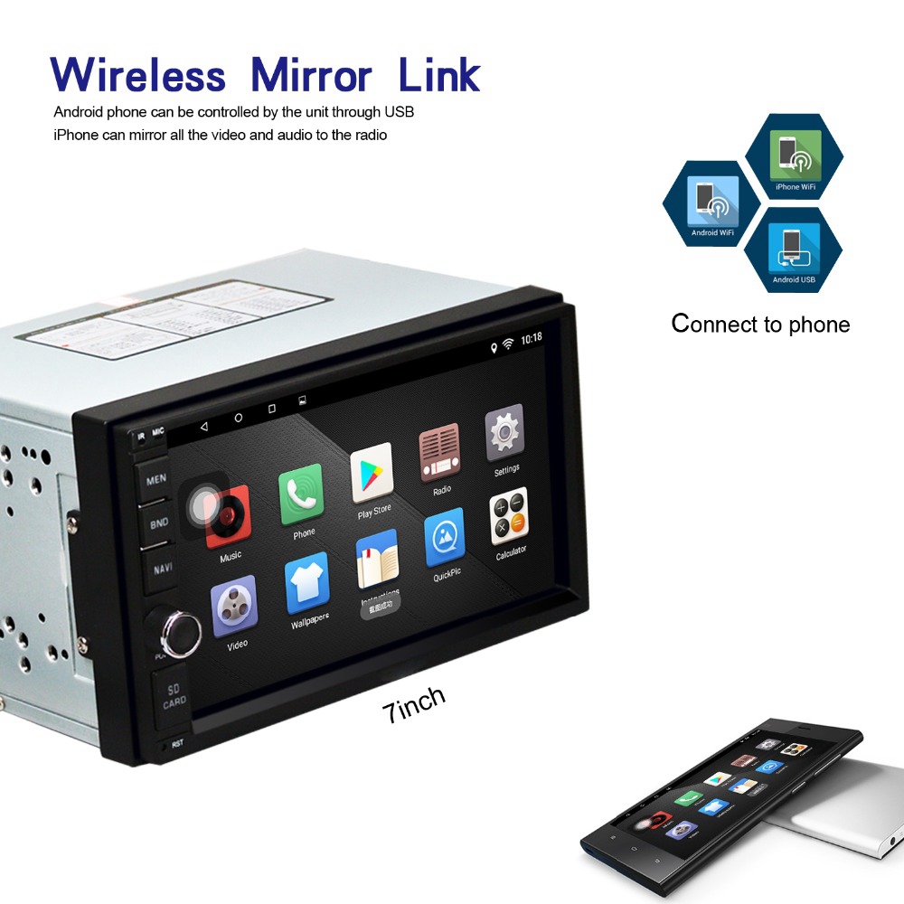 Ezonetronics RM-CT0012 7 Inch Car Player Quad Core WiFi Connection Android 6.0 Bluetooth GPS Stereo Car Display - Black