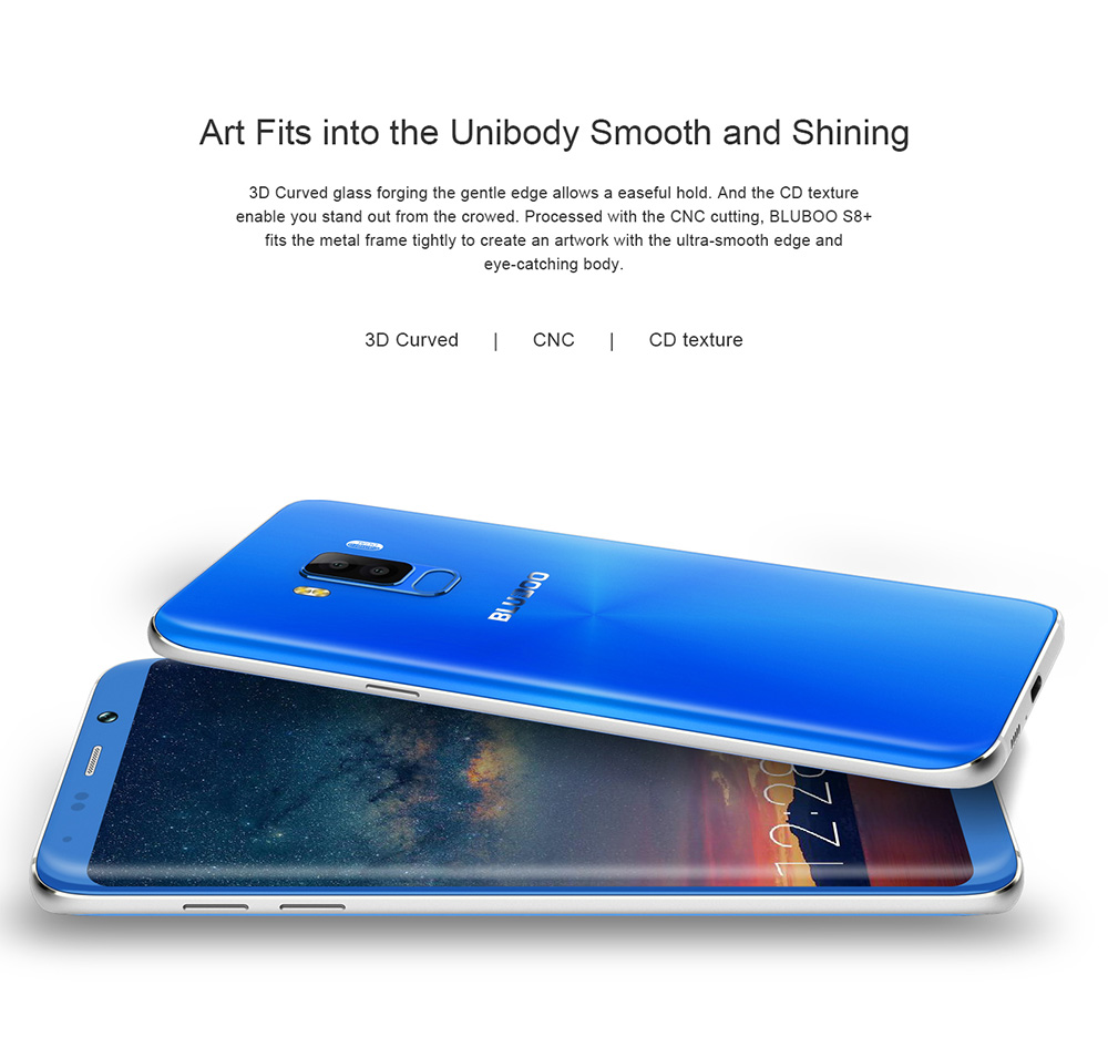 [HK Stock]BLUBOO S8 Plus 6.0 Inch Smartphone HD+ Screen 4GB 64GB MTK6750T Octa Core Dual Rear Camera Android 7.0 Touch ID - Silver