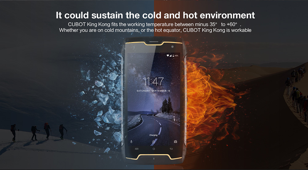 [HK Stock]Cubot King Kong 5.0 Inch Smartphone IP68 waterproof 2GB RAM 16GB ROM MT6580 Quad Core 1.3GHz 8.0MP Cam Android 7.0 4400mAh Large Battery - Black