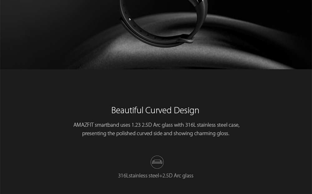 [HK Stock][Official Global Version]Original Xiaomi Huami Amazfit Cor MiDong Smart Bracelet 5ATM Waterproof 2.5D Color IPS Touch Screen 316L Stainless Steel Frame 1.23 Inch Bluetooth 4.1 - Black
