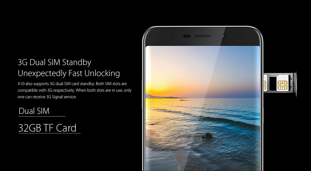 [HK Stock]Blackview A10 5.0 Inch Smartphone 2GB RAM 16GB ROM MTK6580A Quad Core 5.0MP Android 7.0 Touch ID - Black