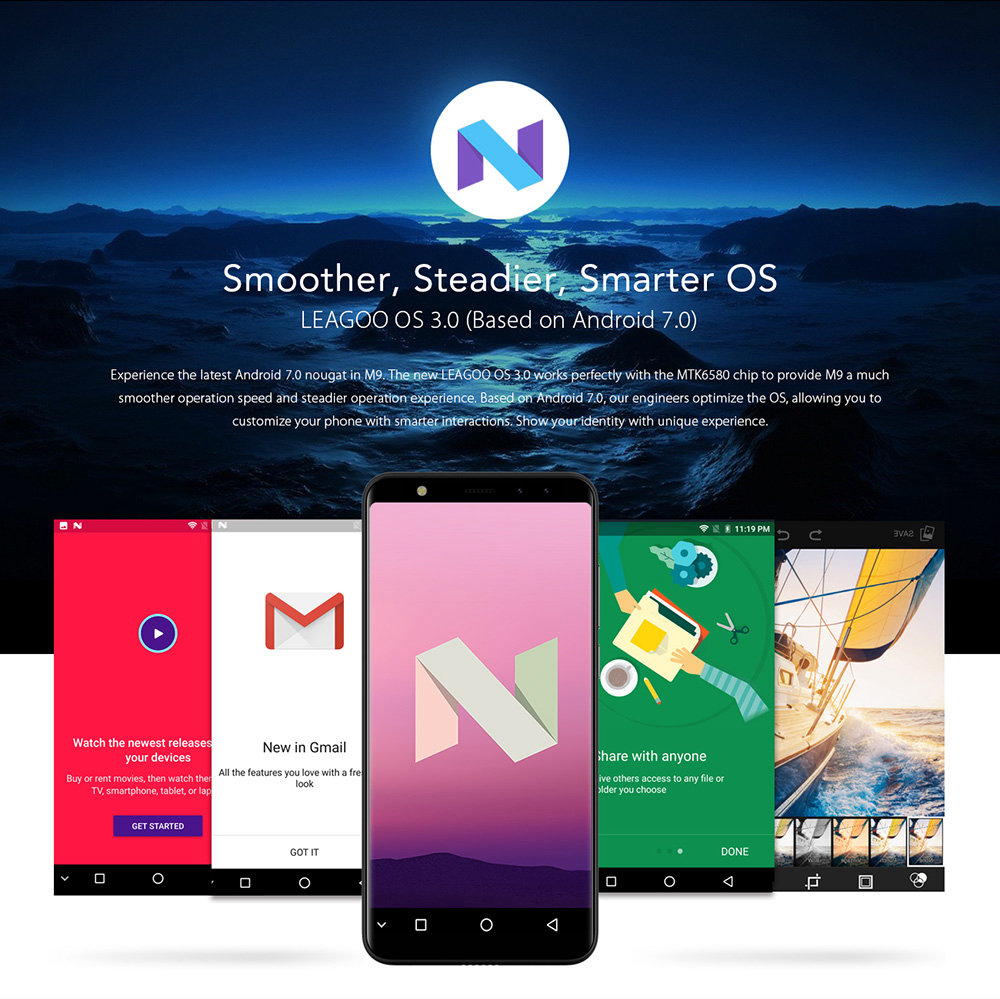 [HK Stock]Leagoo M9 5.5 Inch Smartphone 18:9 HD Screen Four Cameras 2GB 16GB MTK6580 Quad Core Android 7.0 Touch ID Super Slim Curved Body - Gold