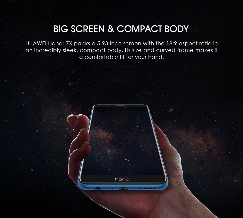 HUAWEI Honor 7X 5.93 Inch Smartphone 18:9 Full Screen 4GB 32GB Kirin 659 Octa Core Dual Rear Cam Android 7.0 Touch ID 3340mAh Battery Metal Body - Blue