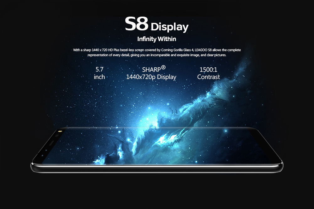[HK Stock]Leagoo S8 5.7 Inch Smartphone 18:9 HD+ Screen 3GB 32GB MT6750T Octa Core Four Cameras Android 7.0 Touch ID VoLTE - Black