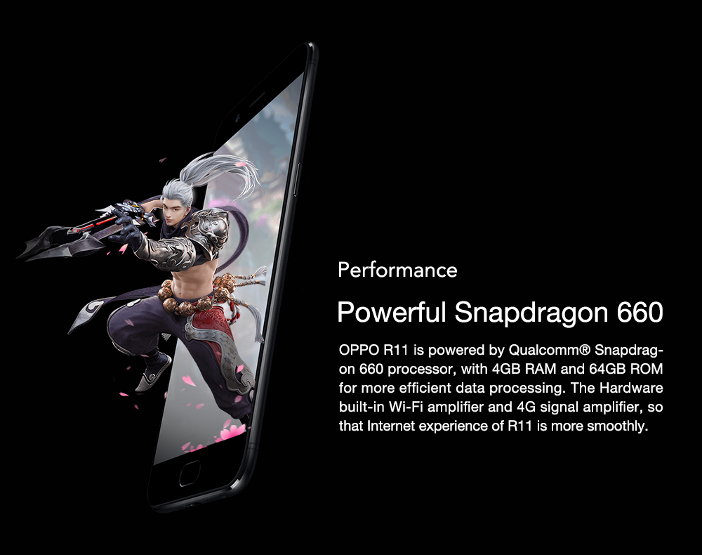 OPPO R11 5.5 Inch Smartphone Android 7.1 16.0MP + 20.0MP Dual Rear Cam + 20.0MP Front Cam Snapdragon 660 FHD Screen 4GB 64GB  VOOC Flash Charge - Black