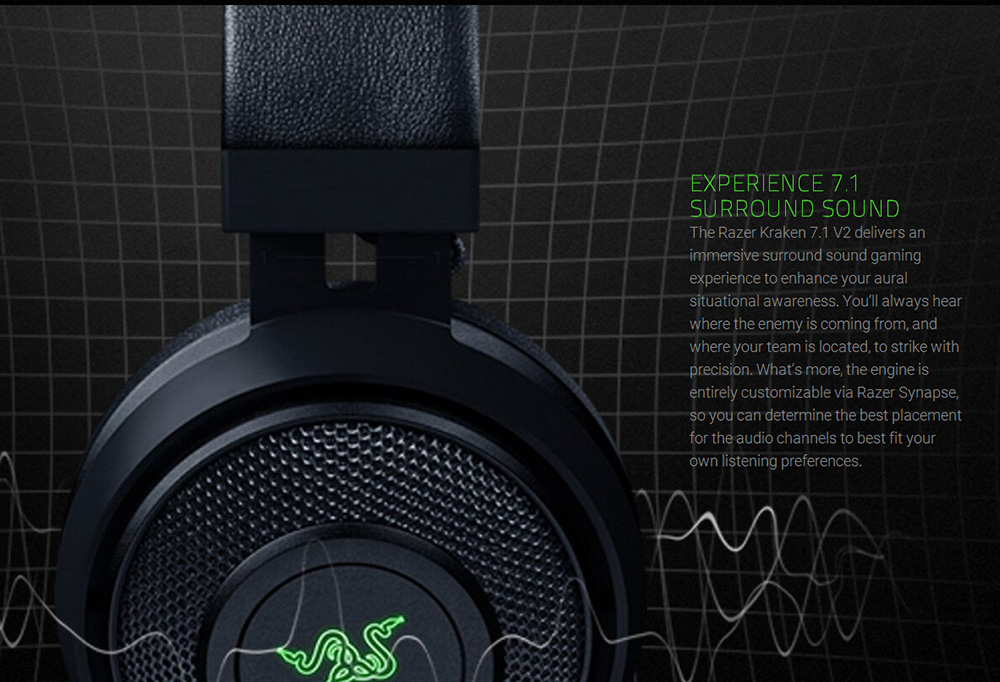 [HK Stock] Razer Kraken 7.1 Chroma V2 USB Gaming Headset with Retractable Digital Microphone and Chroma Lighting - Black