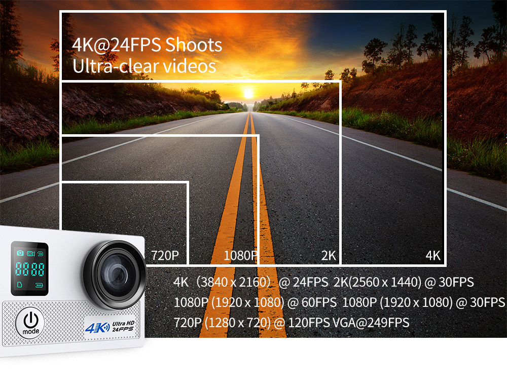 N5B NTK96660 Sony IMX179 2.0 Inches TFT LCD Action Camera 4K 170 Degrees Wide Angle Fish Eye WiFi Dual Lens Waterproof Sports Camera - Silver