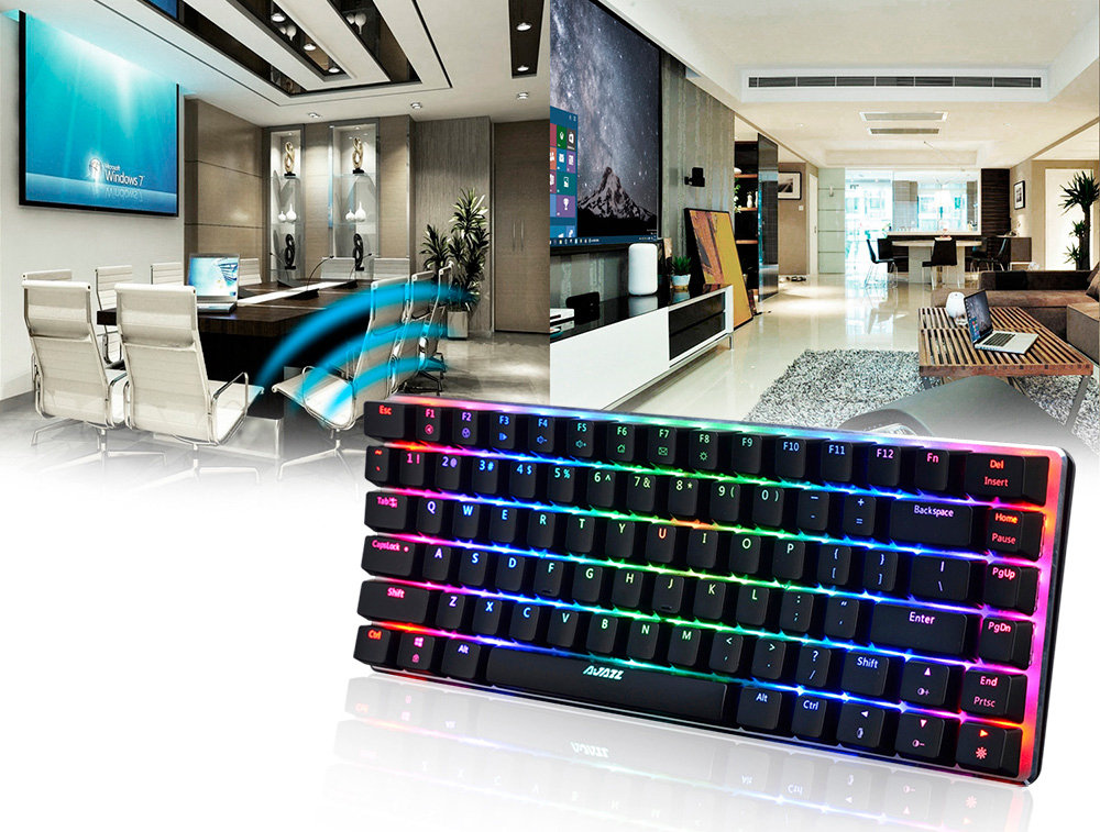 Ajazz AK33 RGB Bluetooth 4.0 Wireless Mechanical Gaming Keyboard 82 Keys Anti-ghosting RGB Backlight Blue Switch - Black