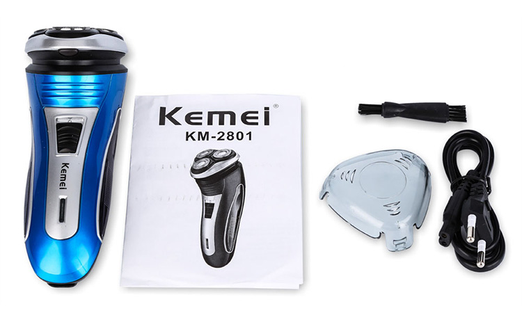 Kemei KM2801 Rechargeable Electric Shaver 3D Triple Floating Heads Men's Razor -Blue