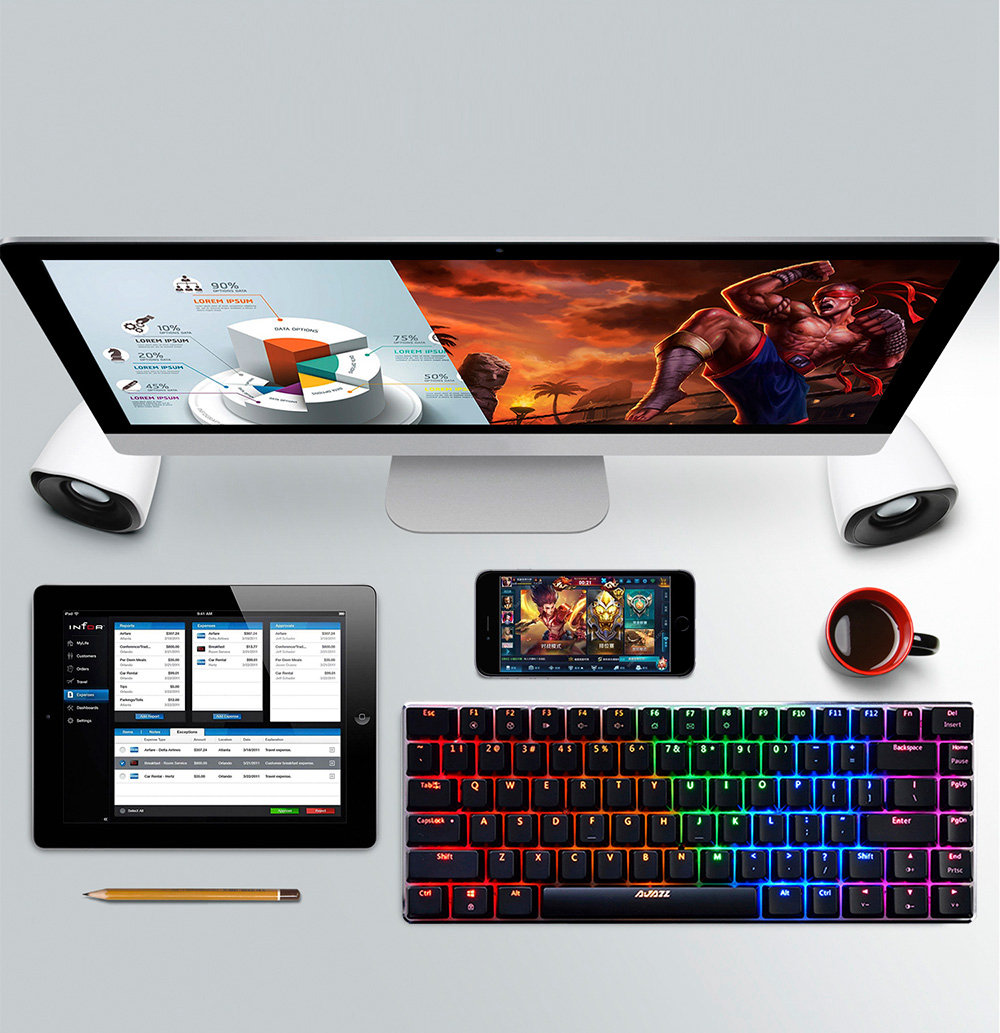 Ajazz AK33 RGB Bluetooth 4.0 Wireless Mechanical Gaming Keyboard 82 Keys Anti-ghosting RGB Backlight Blue Switch - Black