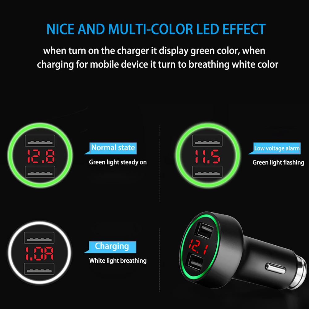 USMEI C7 3.6A Dual USB Car Charger With Breathing LED Light