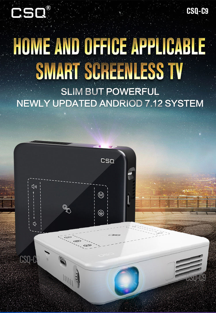 C9 DLP RK3328 Mini Pocket Projector 4K Android 2G/16G 2.4G/5G WiFi Bluetooth Eshare/Airplay/MiraCast - Black