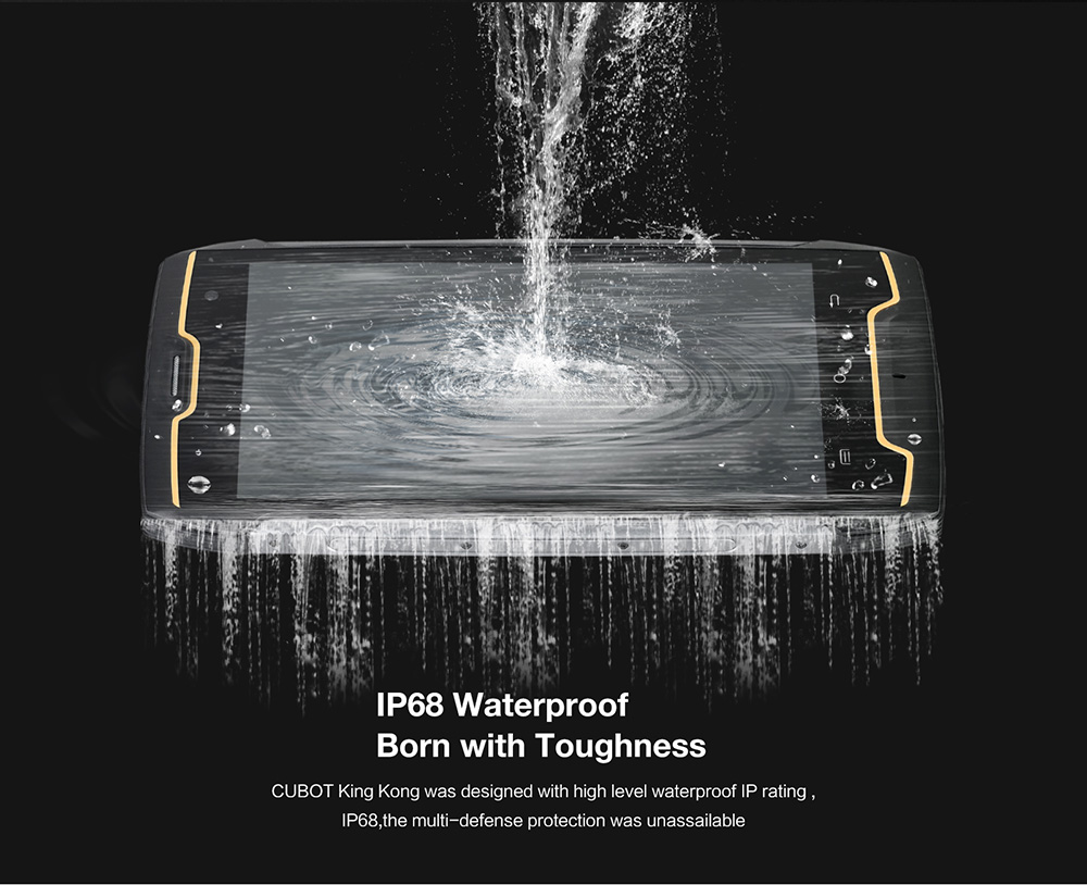 [HK Stock]Cubot King Kong 5.0 Inch Smartphone IP68 waterproof 2GB RAM 16GB ROM MT6580 Quad Core 1.3GHz 8.0MP Cam Android 7.0 4400mAh Large Battery - Black