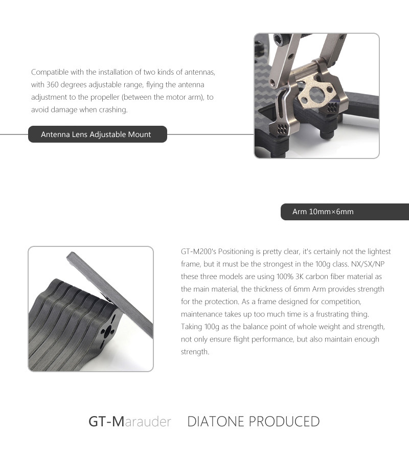 Diatone 2018 GT-M200 NP 187/230mm Carbon Fiber 6mm Arm Thickness Normal Plus Frame Kit - Titanium