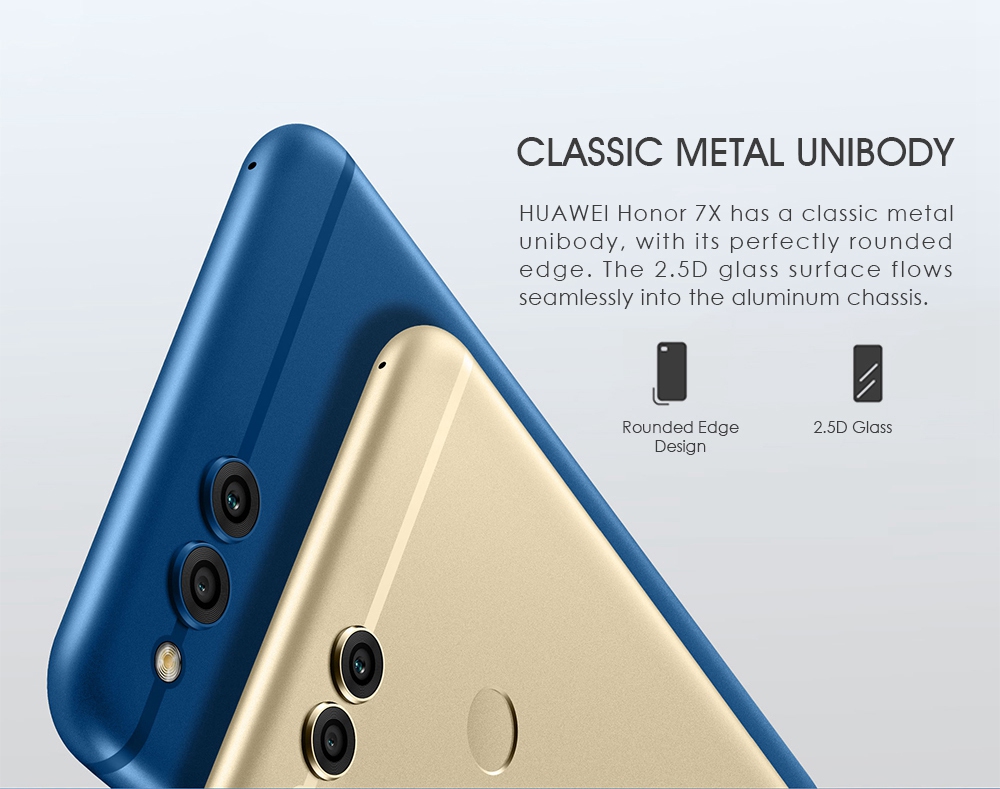 HUAWEI Honor 7X 5.93 Inch Smartphone 18:9 Full Screen 4GB 32GB Kirin 659 Octa Core Dual Rear Cam Android 7.0 Touch ID 3340mAh Battery Metal Body - Blue