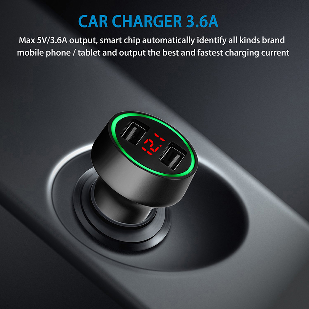 USMEI C7 3.6A Dual USB Car Charger With Breathing LED Light Voltage Detection Function - Black