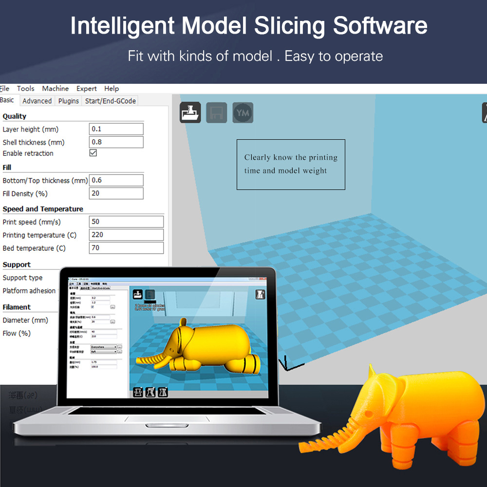Anet A2 3D Printer with LCD Display Printing Volume TF Card Off-line Printing - Black