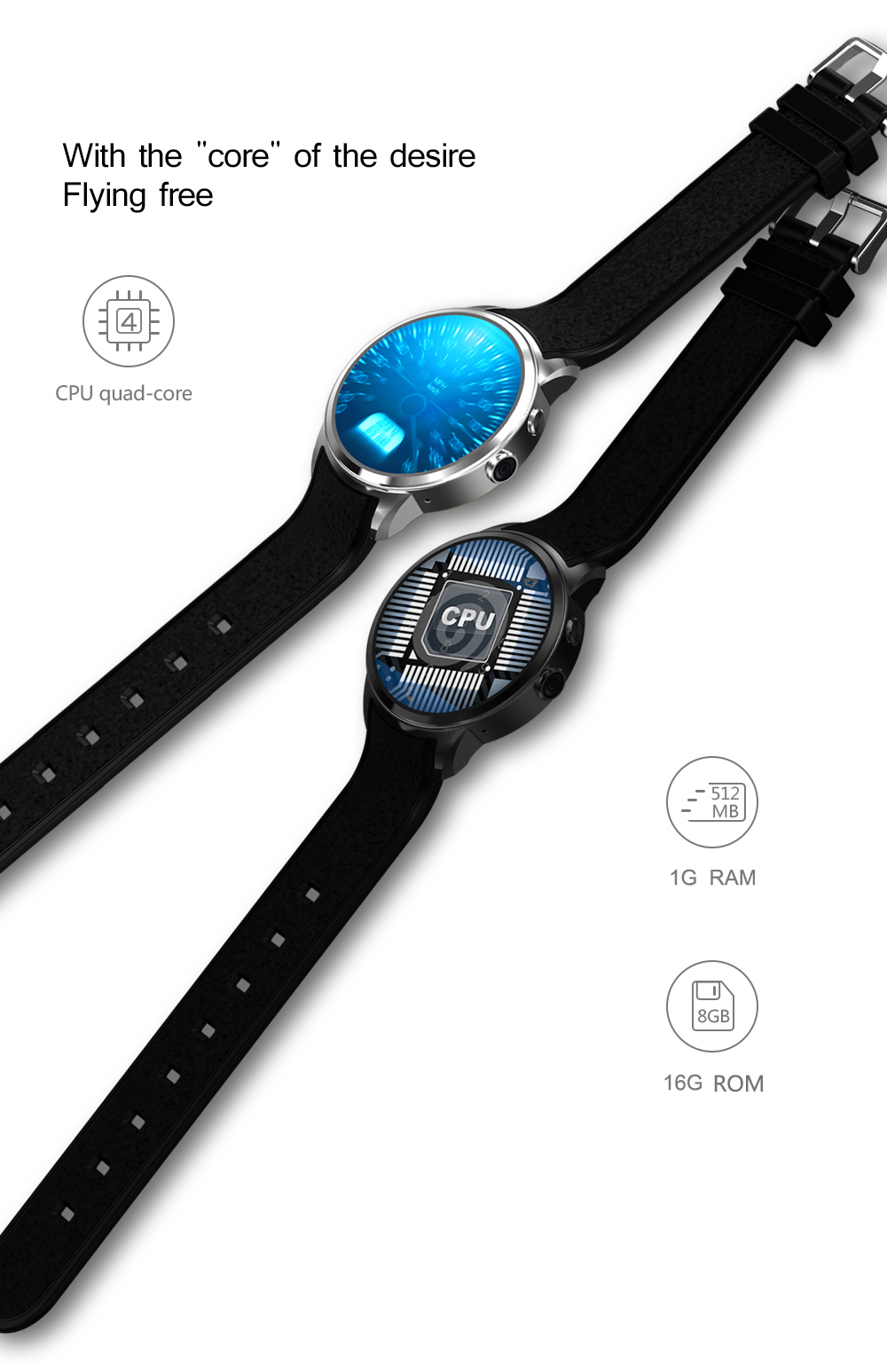 X200 3G Android 5.1 Smart Watch Phone MTK6580 Nano Sim Heart Rate Monitor Camera Pedometer Wifi GPS 1GB/16GB - Black