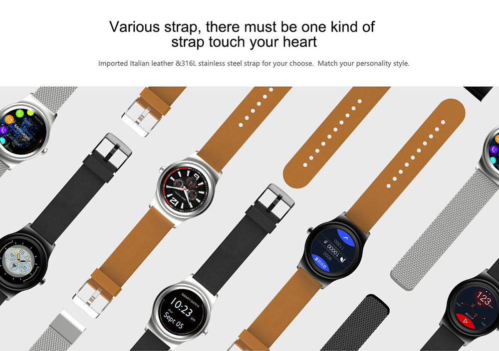 SMA 09 Smartwatch MTK2502C-ARM7 Chip Bluetooth Heart Rate Monitor Message Notification Smart Gesture Leather Band  - Black