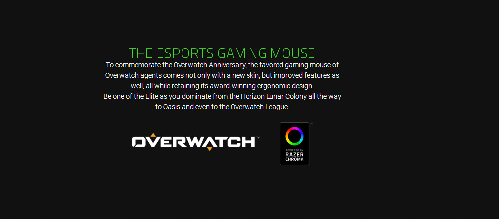 [HK Stock] Razer DeathAdder Elite Overwatch Edition Wired Ergonomic Gaming Mouse Chroma Enabled RGB 16000DPI - Black + Gray