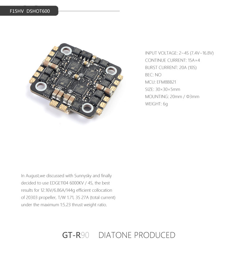 Diatone GT-R90 2018 Brushless FPV Racing Drone F4 AIO OSD FC TBS VTX 15A Blheli_S ESC with G1 1/3' CCD 600TVL Camera - PNP