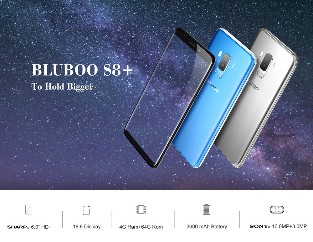 [HK Stock]BLUBOO S8 Plus 6.0 Inch Smartphone HD+ Screen 4GB 64GB MTK6750T Octa Core Dual Rear Camera Android 7.0 Touch ID - Blue