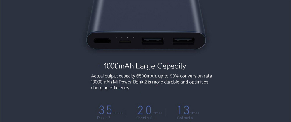 New Xiaomi Power Bank 2 10000mAh Dual USB Ports Two-way Quick Charge - Silver