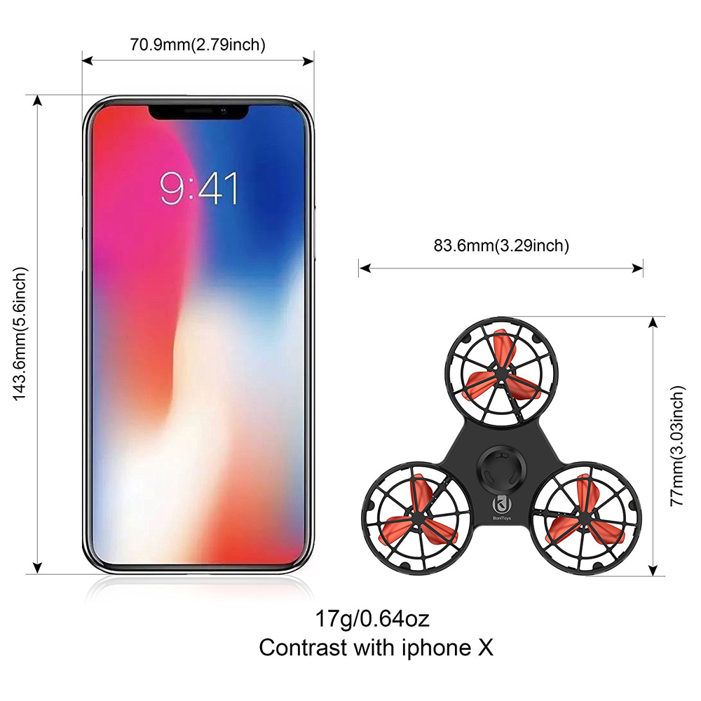 BoniToys Flying Fidget Spinner Tiny Toy Drone Stress Relief Toy Gift - White