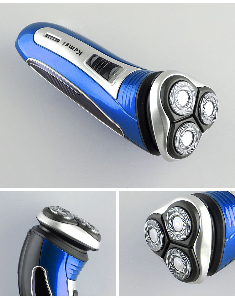 Kemei KM2801 Rechargeable Electric Shaver 3D Triple Floating Heads Men's Razor -Blue