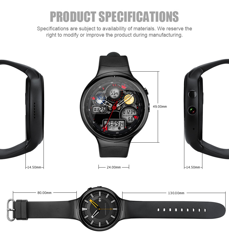 Makibes I4 Air 3G MTK6580 Smartwatch Phone Quad Core 1.3GHz 2GB RAM 16GB ROM 2.0MP Camera Heart Rate Monitor - Black