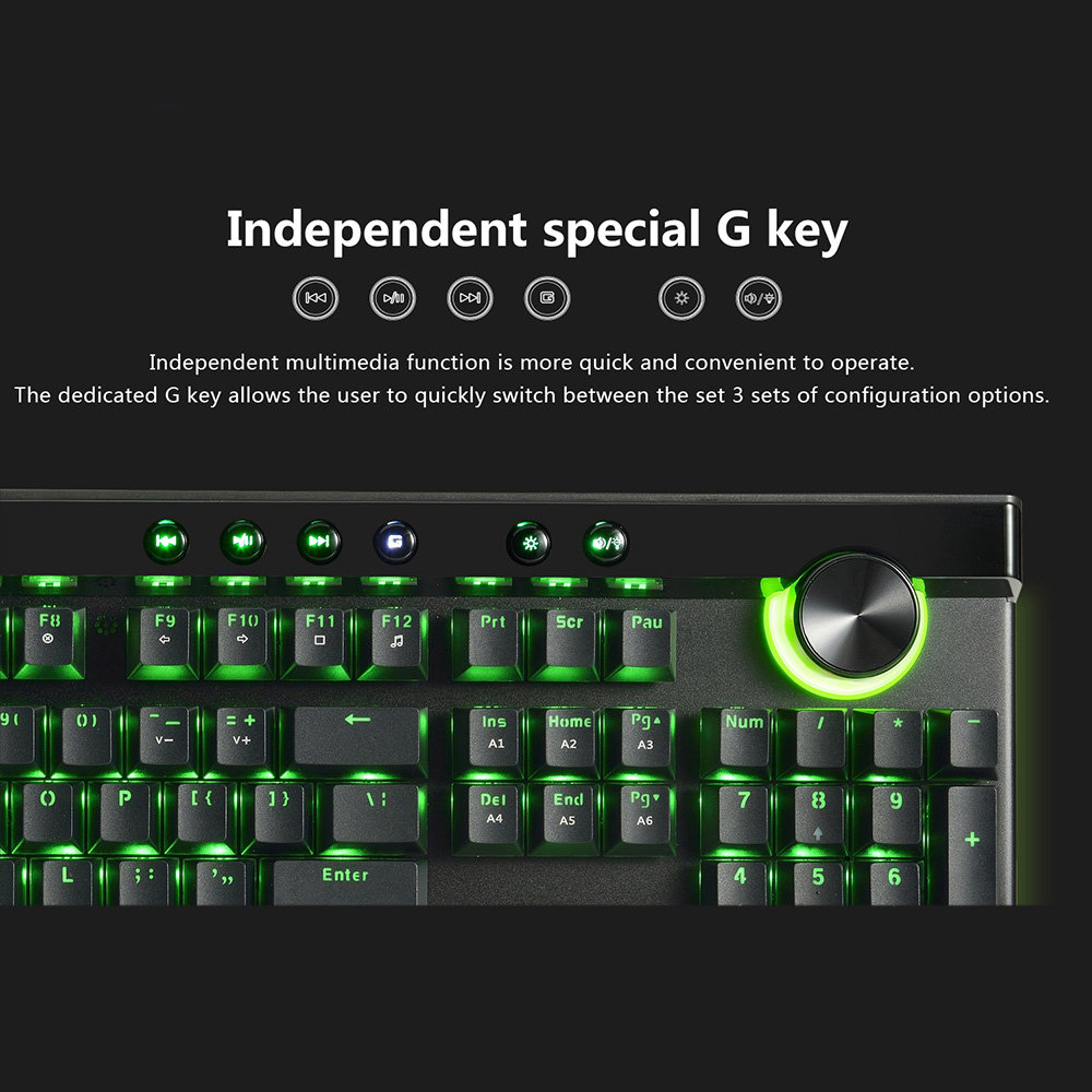 Ajazz AK45 RGB Wired Mechanical Gaming keyboard Box Red Switches With Dual-mode Knob Wrist Rest 111 Keys - Black