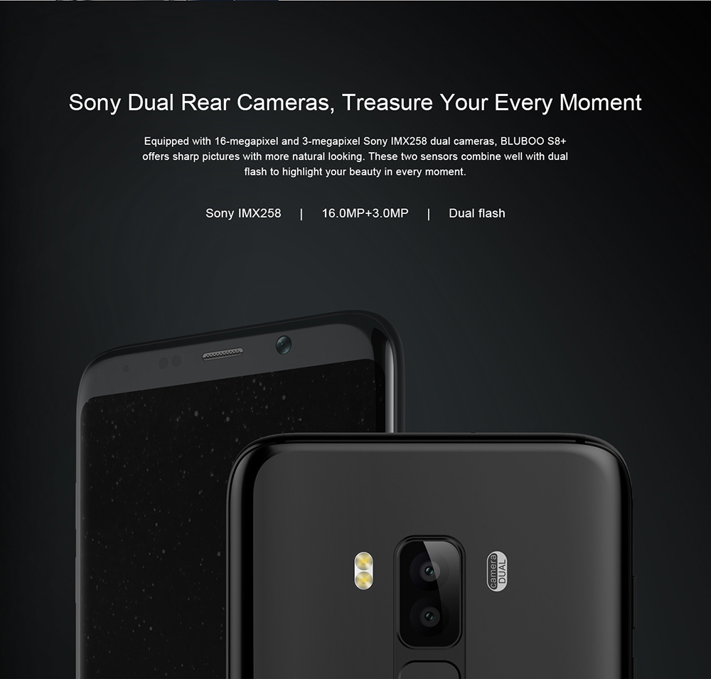 [HK Stock]BLUBOO S8 Plus 6.0 Inch Smartphone HD+ Screen 4GB 64GB MTK6750T Octa Core Dual Rear Camera Android 7.0 Touch ID - Silver