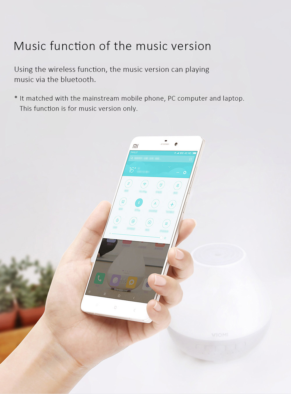 Xiaomi Viomi Aromatherapy Diffuser Air Humidifier Blutooth 4.0 APP Control 4 Color Lights Mist 200ML Automatic Portable Timed Aromatherapy Machine -White/Music Version
