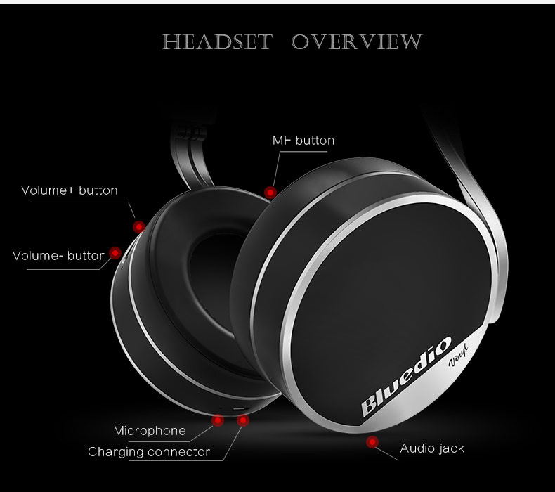 Bluedio Vinyl Plus Wireless Bluetooth Headphones with Mic 3D Sound - Gold + White