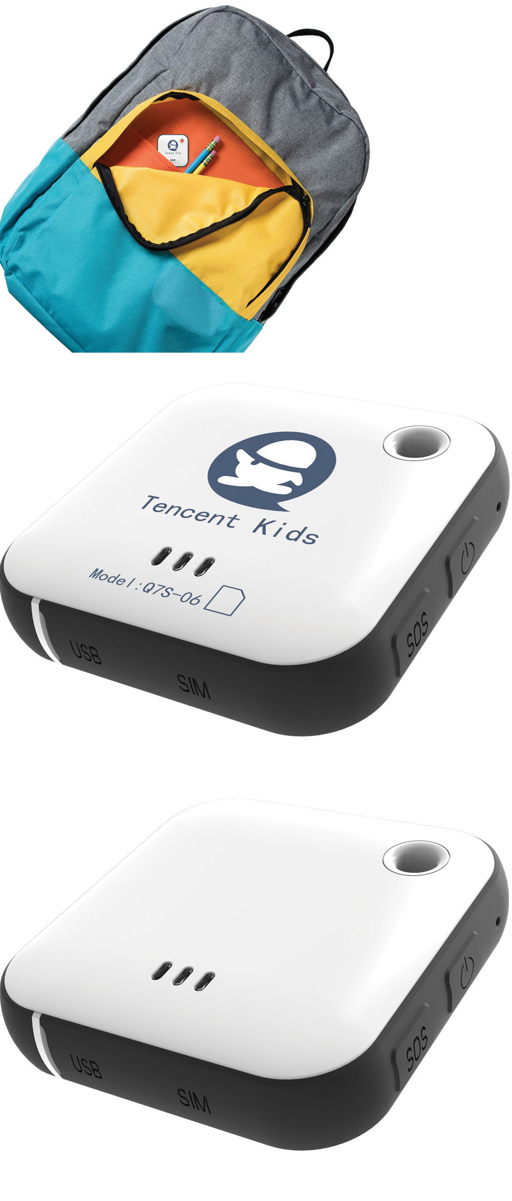 Tencent Mini GPS Tracker GSM GPRS GPS LBS WIFI Tracker Locator 2G Device SOS Alarm Voice Monitoring - White