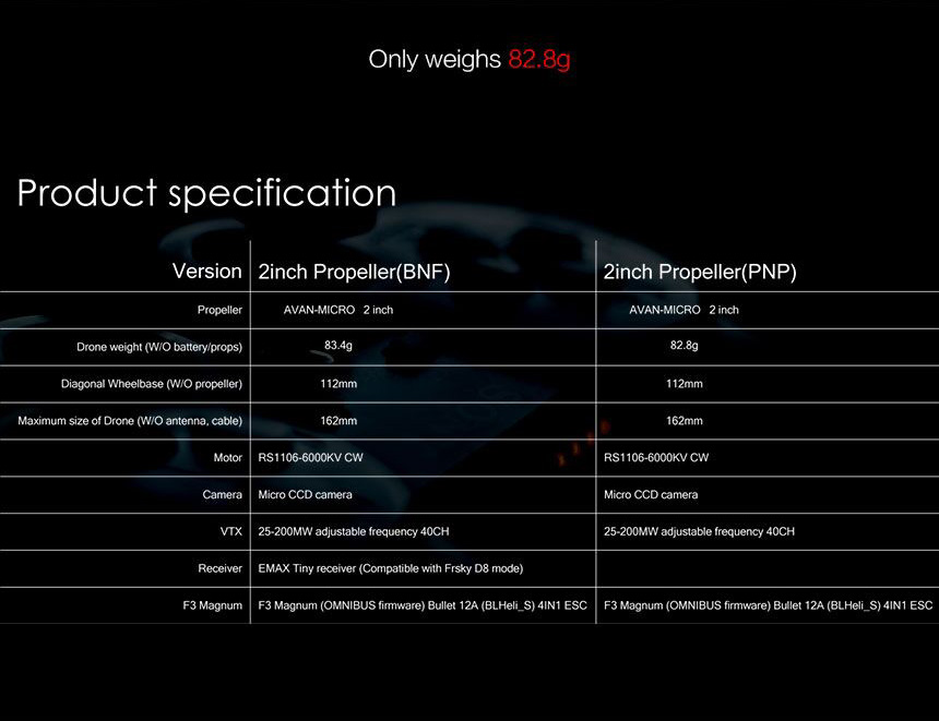 EMAX BABYHAWK R Brushless FPV Racing Drone 5.8G 40CH F3 FC OSD 12A Blheli_S 4 In 1 ESC Frsky D8 Receiver - BNF