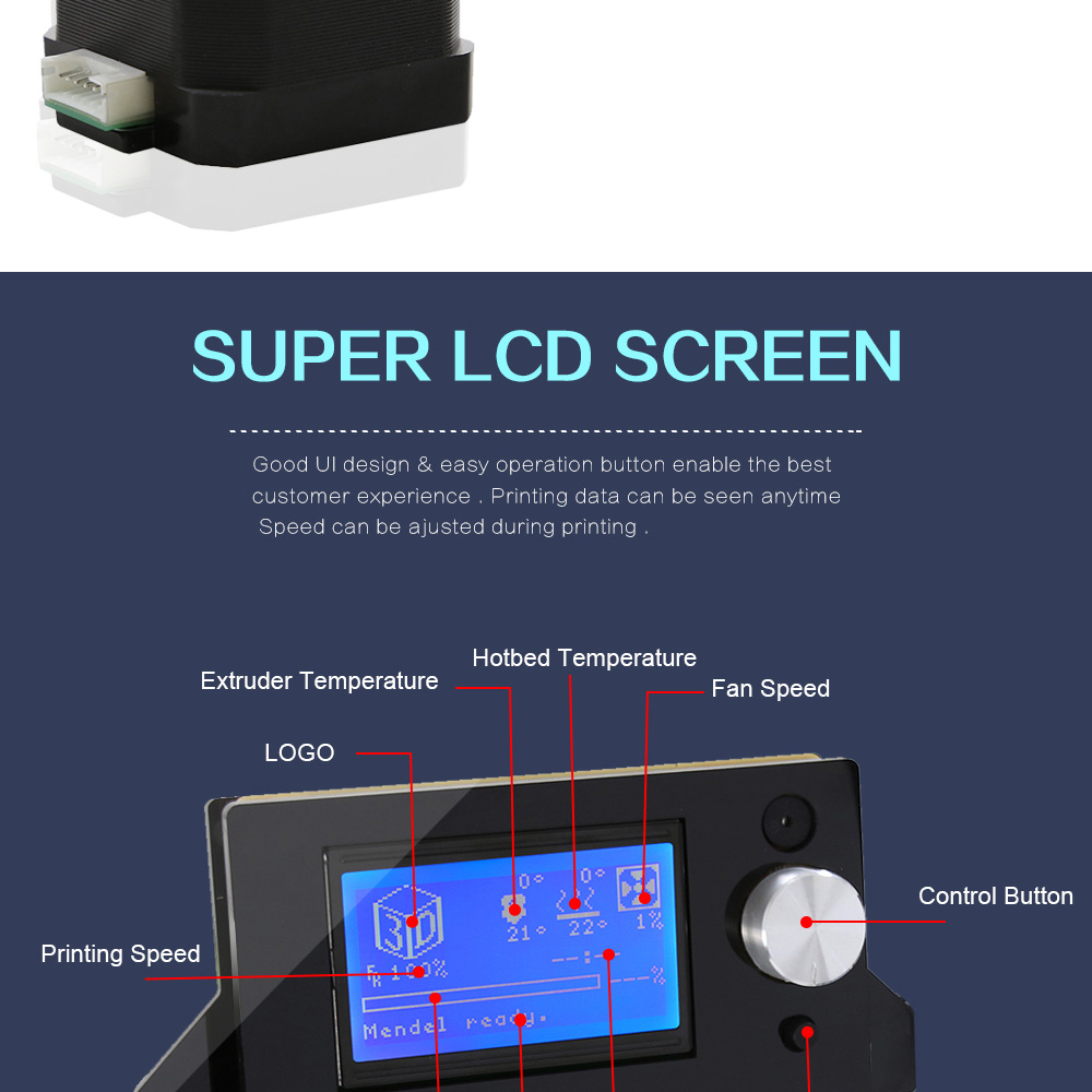 Anet A2 3D Printer with LCD Display Printing Volume TF Card Off-line Printing - Black